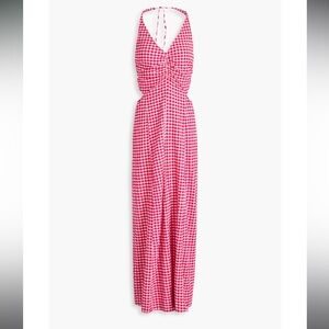 Ruched gingham stretch-seersucker maxi dress